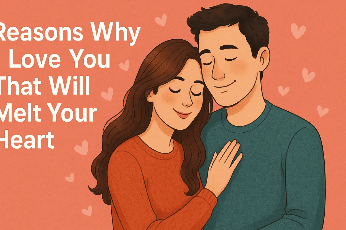 Loving cartoon couple embracing with hearts in the background — Reasons Why I Love You