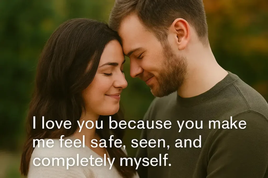 I love you because you make me feel safe, seen, and completely myself. reasons why I love you boyfriend.
