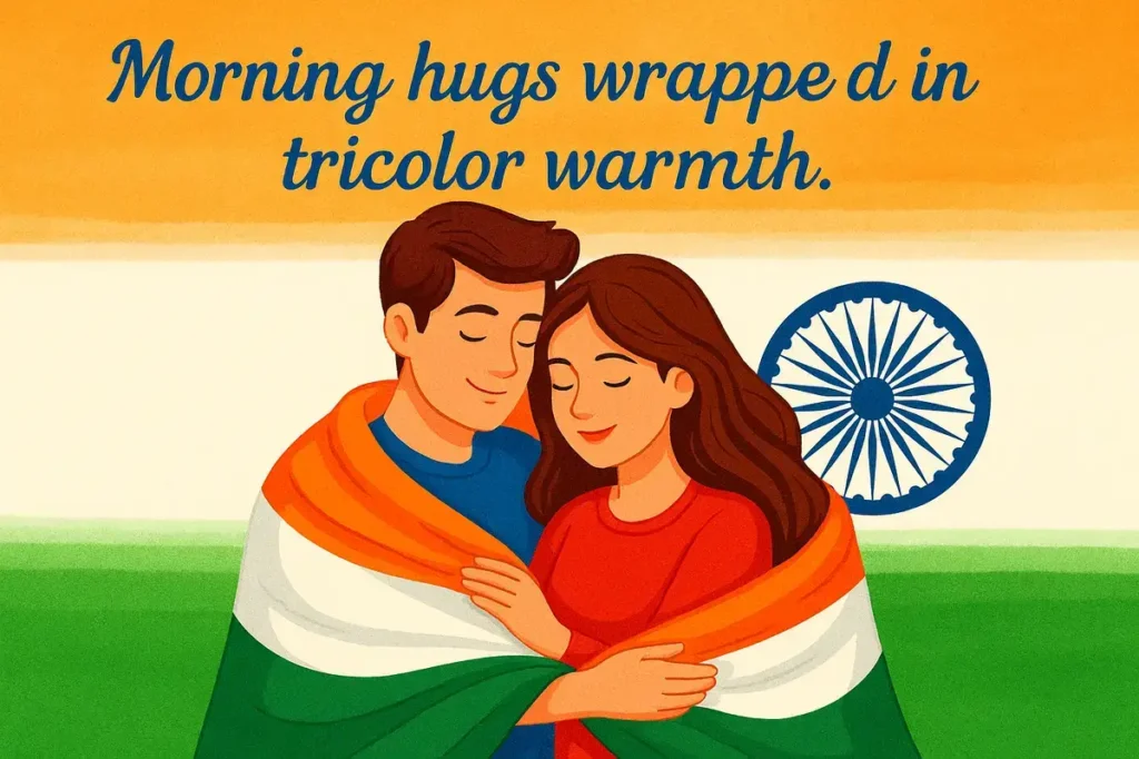 Morning hugs wrapped in tricolor warmth.