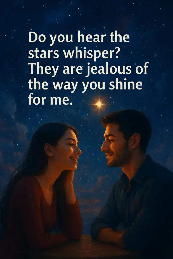 Do you hear the stars whisper They are jealous of the way you shine for me..