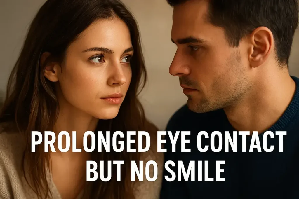 prolonged eye contact without smile.