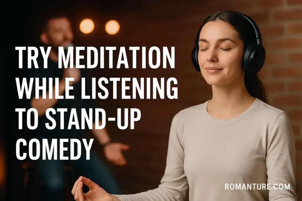 Try meditation while listening to stand up comedy as one of the fun activities for adults at home