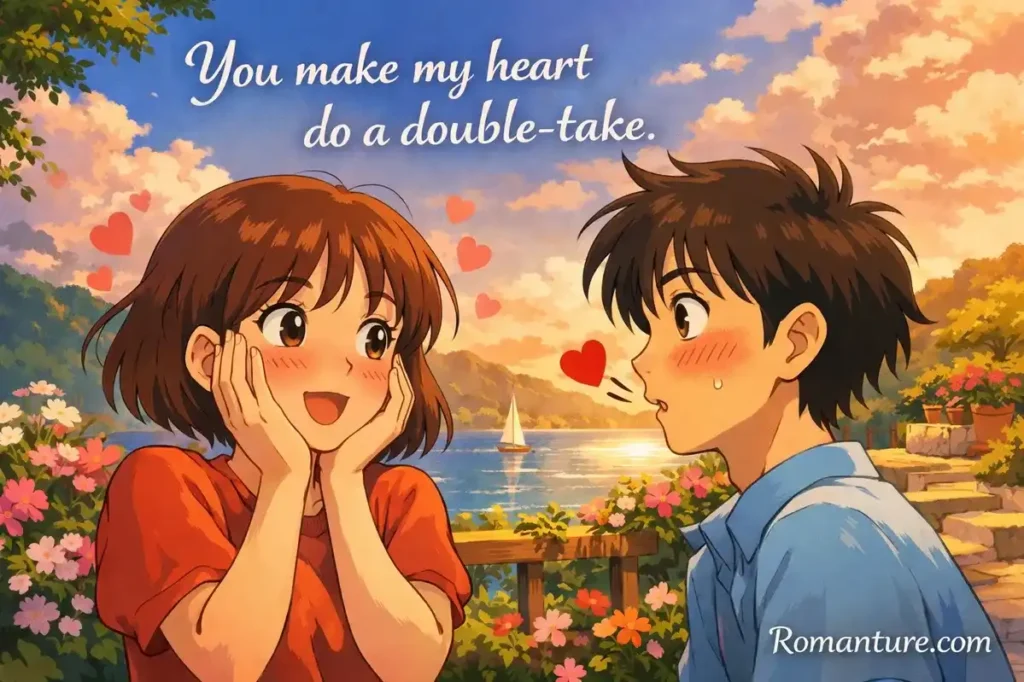 You make my heart do a double-take. pick up lines.