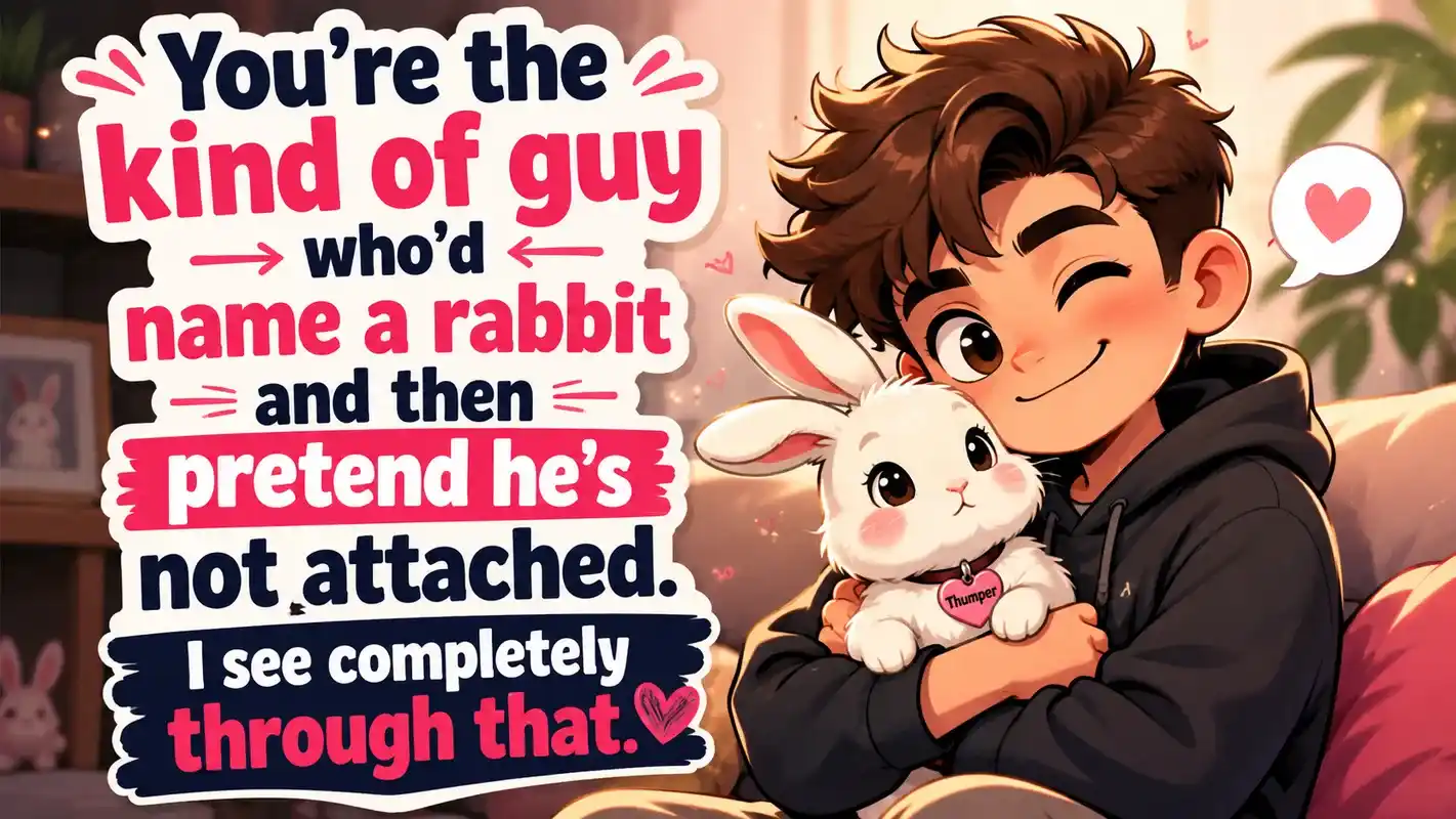 You're the kind of guy who'd name a rabbit and then pretend he's not attached. I see completely through that.