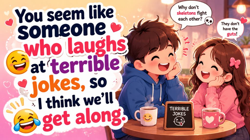 You seem like someone who laughs at terrible jokes, so I think we'll get along.