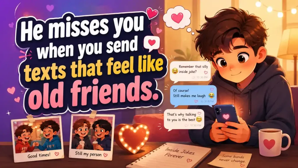 He misses you when you send texts that feel like old friends
