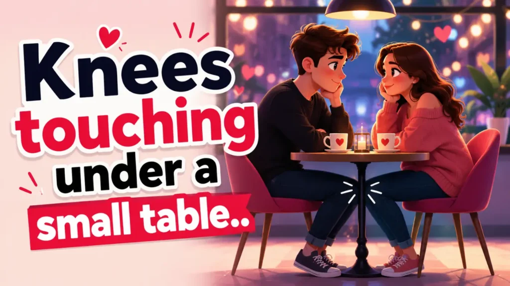 Knees touching under a small table.