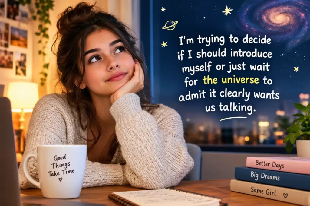 I’m trying to decide if I should introduce myself or just wait for the universe to admit it clearly wants us talking.